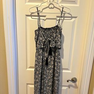 Spaghetti straps/strapless daisy flower maxi dress w/pockets